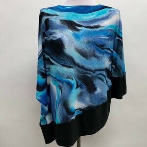 Scapa Lauren Perre Women's Top Size Small Blue Black White Multicolor